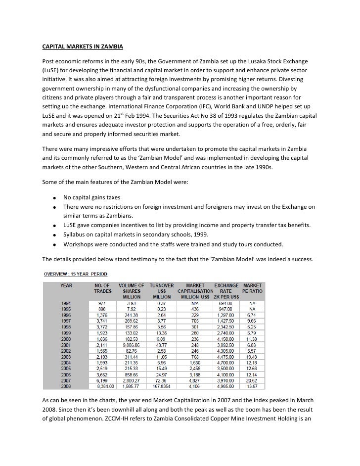 Capital Markets In Zambia