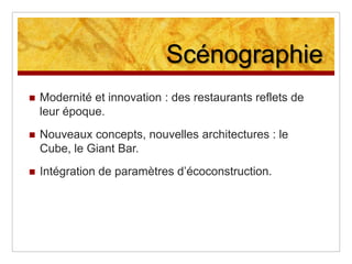 Evolution de la marqueLe logo : Rouge signe trop distinctif et voyant. Il rappelle la viande saignante, quant au jaune, c’est la couleur de la promotion, du bas de gammeFond vert, plus proche des aspirations de consommateurs bio-concernés. Rapelle l’écologie et le bien-manger mais aussi la qualité. McDonald’s a depuis quelques années entrepris un travail de développement durable qu’il souhaite communiquerCe changement de logo = montée en gamme. McDonald’s était un fastfood peu cher et rapide, McDo est un restaurant de proximité.