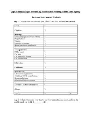 Life Insurance Capital Needs Analysis