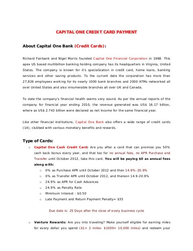 Capital One Bank Credit Card Payments