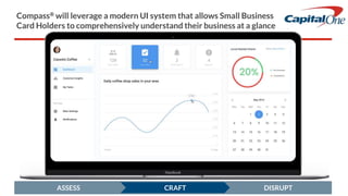 ASSESS CRAFT DISRUPT
Compass® will leverage a modern UI system that allows Small Business
Card Holders to comprehensively understand their business at a glance
 