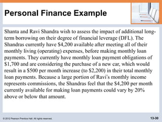 © 2012 Pearson Prentice Hall. All rights reserved. 13-30
Personal Finance Example
Shanta and Ravi Shandra wish to assess t...