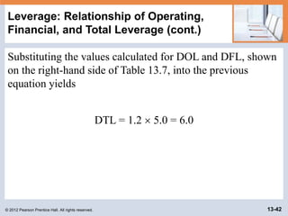 © 2012 Pearson Prentice Hall. All rights reserved. 13-42
Leverage: Relationship of Operating,
Financial, and Total Leverag...