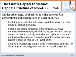 © 2012 Pearson Prentice Hall. All rights reserved. 13-51
The Firm’s Capital Structure:
Capital Structure of Non-U.S. Firms...