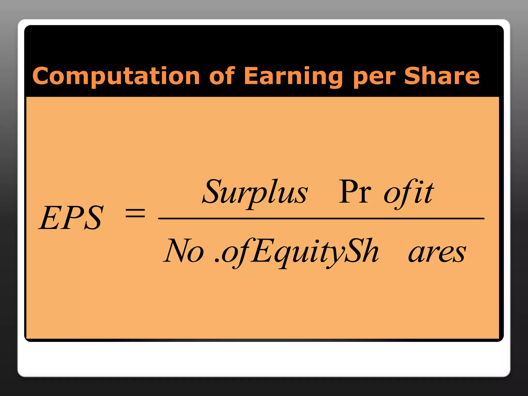 Computation of Earning per Share