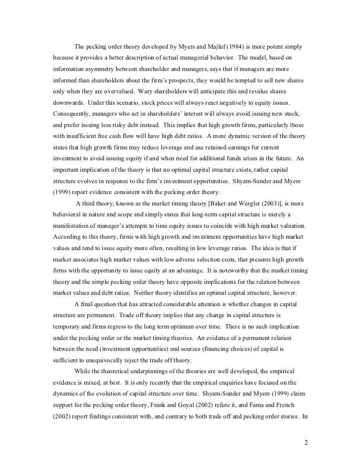Essay pecking order theory