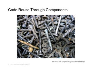 Code Reuse Through Components




                                                        http://www.flickr.com/photos/hugosimmelink/1506521934
20   © 2011 Hewlett-Packard Development Company, L.P.
 
