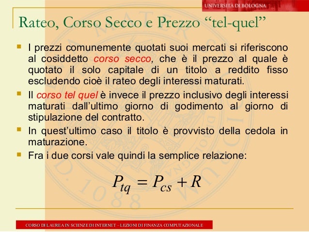 Corso Secco E Corso Tel Quel Capitolo 4 titoli obbligazionari