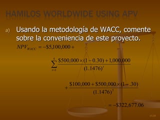 Usando la metodología de WACC, comente sobre la conveniencia de este proyecto.  17- 
