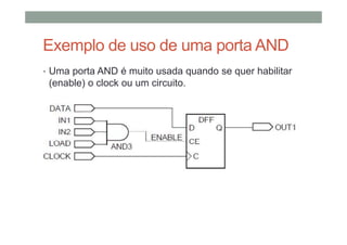 Exemplo de uso de uma porta AND
• Uma porta AND é muito usada quando se quer habilitar
(enable) o clock ou um circuito.
 