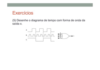 Exercícios
(5) Desenhe o diagrama de tempo com forma de onda da
saída x.
 