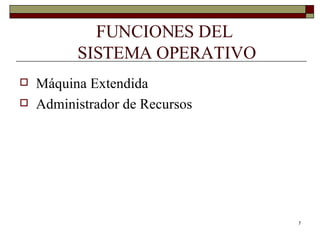 FUNCIONES DEL  SISTEMA OPERATIVO Máquina Extendida Administrador de Recursos 