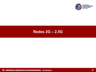 Redes 2G – 2.5G




ITEL – Introducción a Ingeniería de las Telecomunicaciones ­   Ing. David Ortega G.   21
 