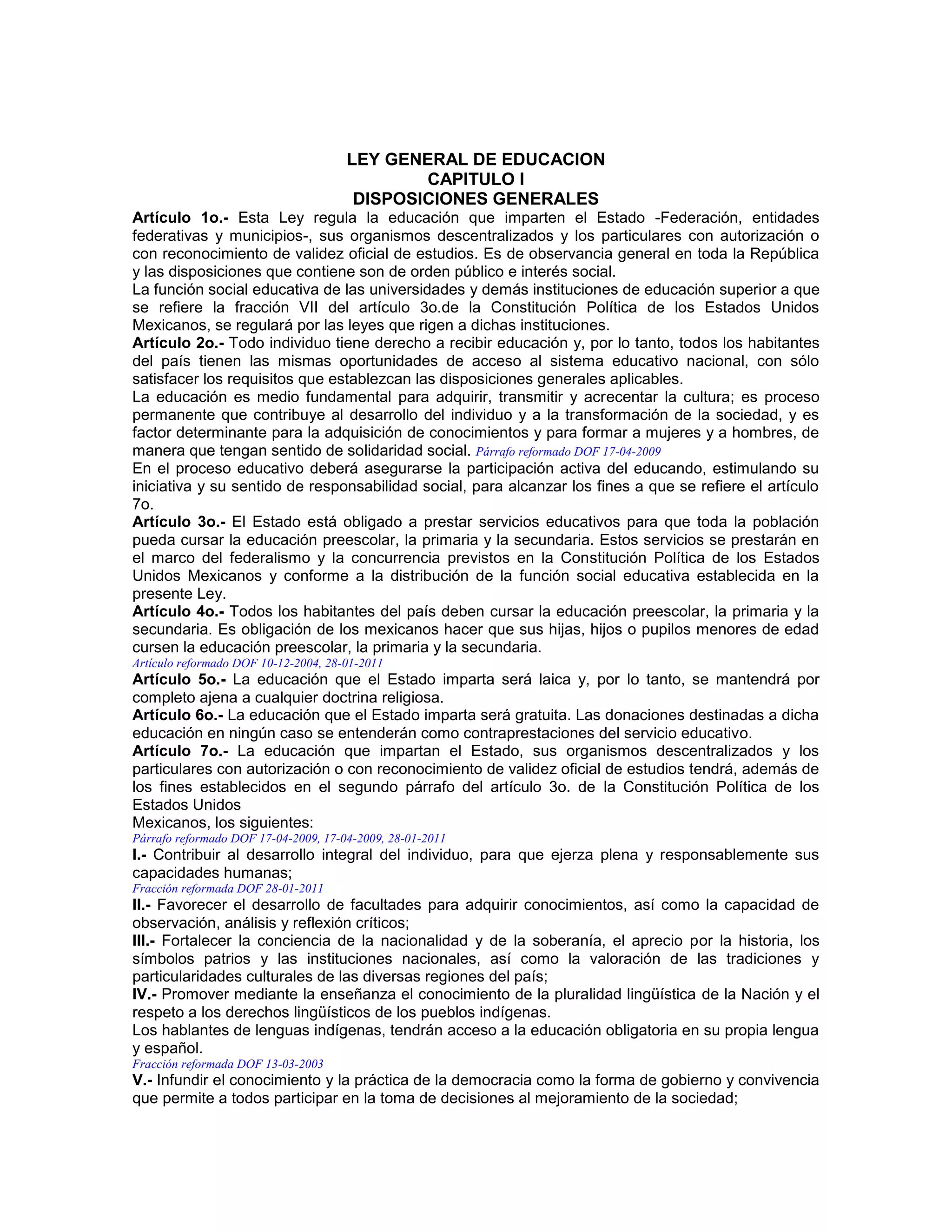 Capitulo 1 ley general de educación | PDF