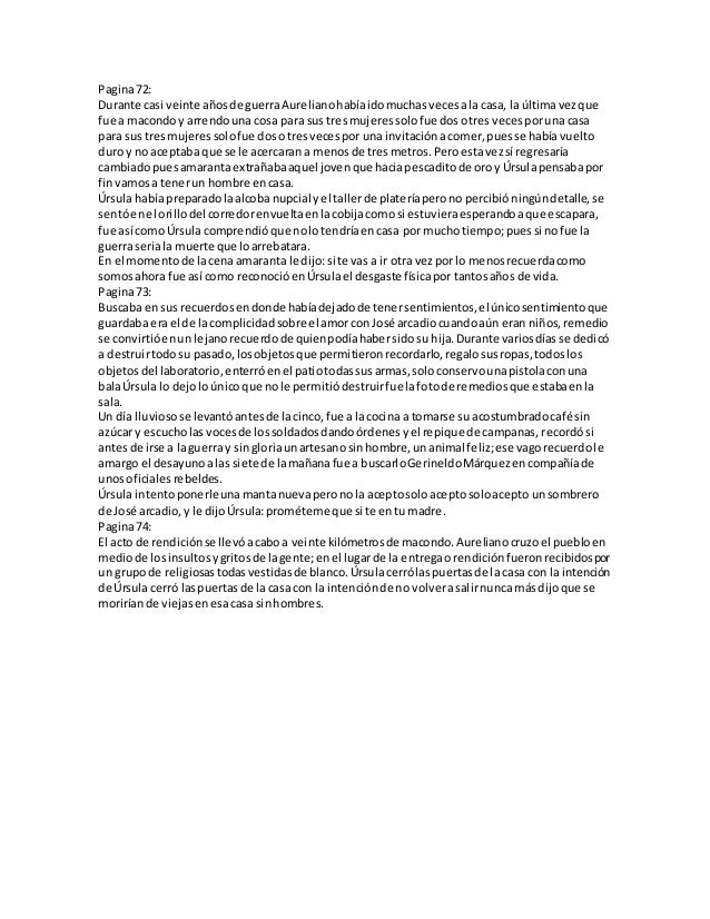 RESUMEN DE CIEN AÑOS DE SOLEDAD POR PAGINAS
