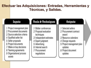 Efectuar las Adquisiciones: Entradas, Herramientas y
                Técnicas, y Salidas.
 