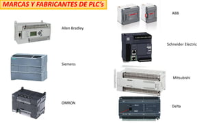 MARCAS Y FABRICANTES DE PLC’s
Allen Bradley
Schneider Electric
ABB
OMRON
Siemens
Delta
Mitsubishi
 