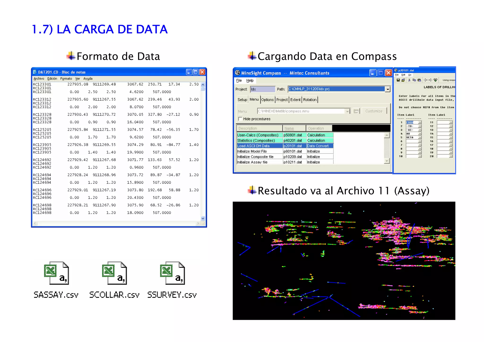 1.7) LA CARGA DE DATA
Formato de Data Cargando Data en Compass
Resultado va al Archivo 11 (Assay)
 