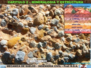 MECANICA DE SUELOS – INGENIERIA CIVIL – Prof: R.G.A.
CAPITULO 2 – MINERALOGIA Y ESTRUCTURA
Fuente: www.educa.madrid.org
Fuente:
http://pueblonuevo.nireblog.com/pos
t/2008/01/20/las-rocas-y-el-suelo
5:33 p.m. 1
 