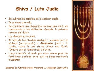 Shiva / Luto Judío¿Que debe estar inscrito en la lapida?El nombre del difunto.El nombre hebreo del difunto , el nombre de su padre o madre.El día de su muerte.