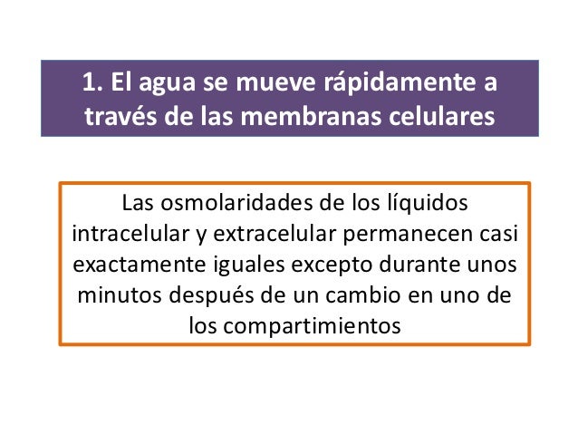 1. El agua se mueve rÃ¡pidamente a travÃ©s de las membranas celulares     Las osmolaridades de los lÃ­quidosintracelular y ex...