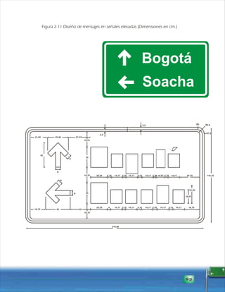 24,75 
21,83 
16,67 
93 
Figura 2.11 Diseño de mensajes en señales elevadas (Dimensiones en cm.) 
21,02 25,46 27,27 
b 
6 
b 
b 
R5 R2,5 
R7,5 
116,25 
2,5 
2,5 
30 
6 
6 
6 
20,25 4,75 14,17 3,75 14,17 5,13 14,17 3,38 10,67 3,75 14,17 
20,25 4 14,17 3,75 14,17 5,13 14,17 5,25 14,17 5,13 14,17 18,75 
25 
18,75 
25 
18,75 
18,75 30 25 
216,86 
18,75 
 