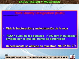 MECANICA DE SUELOS – INGENIERIA CIVIL – Prof: R.G.A.
EXPLORACION Y MUESTREO
3:20 47
Fuente: www.erosion.com.co
 