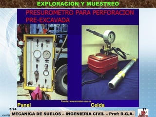 MECANICA DE SUELOS – INGENIERIA CIVIL – Prof: R.G.A.
EXPLORACION Y MUESTREO
3:24 71
Fuente: www.erosion.com.co
 