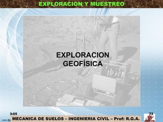 MECANICA DE SUELOS – INGENIERIA CIVIL – Prof: R.G.A.
EXPLORACION Y MUESTREO
EXPLORACION
GEOFÍSICA
3:05 72
 