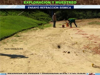 MECANICA DE SUELOS – INGENIERIA CIVIL – Prof: R.G.A.
EXPLORACION Y MUESTREO
ENSAYO REFRACCION SISMICA
3:28 92
Fuente: Gallardo, R. 2014
 