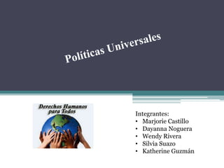 Integrantes:
• Marjorie Castillo
• Dayanna Noguera
• Wendy Rivera
• Silvia Suazo
• Katherine Guzmán

 