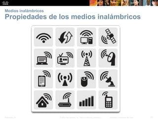 Presentation_ID 
33 
© 2008 Cisco Systems, Inc. Todos los derechos reservados. 
Información confidencial de Cisco 
Medios inalámbricosPropiedades de los medios inalámbricos  