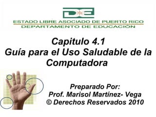 Capitulo 4.1 Guía para el Uso Saludable de la Computadora   Preparado Por: Prof. Marisol Martínez- Vega © Derechos Reservados 2010 
