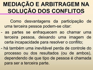 ADMINISTRAÇÃO DOS CONFLITOSO método da solução integrativa de problemas envolve três passos:identificar as considerações básicas ou subjacentes a ambas as partes envolvidas;