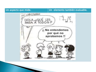 Un aspecto que mide. Un elemento también evaluable.
 