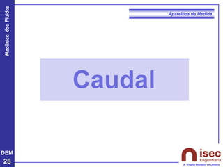 DEM
28
Mecânica
dos
Fluidos
A. Virgílio Monteiro de Oliveira
Aparelhos de Medida
Caudal
 