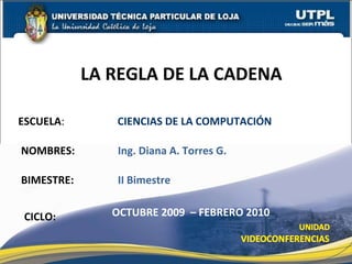 ESCUELA :    CIENCIAS DE LA COMPUTACIÓN NOMBRES: LA REGLA DE LA CADENA CICLO: Ing. Diana A. Torres G. OCTUBRE 2009  – FEBRERO 2010 BIMESTRE: II Bimestre 