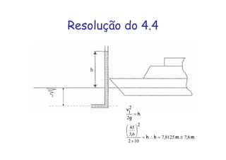 Resolução do 4.4
m,m,hh
,
h
g
v
8781257
102
2
63
45
2
2
1
≅=∴=
×
⎟
⎠
⎞
⎜
⎝
⎛
=
 