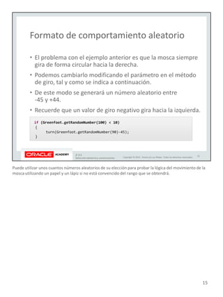 Puede utilizar unos cuantos números aleatorios de su elección para probar la lógica del movimiento de la
mosca utilizando un papel y un lápiz si no está convencido del rango que se obtendrá.
15
 