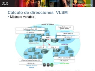 17© 2007 Cisco Systems, Inc. Todos los derechos reservados. Cisco Public
Cálculo de direcciones VLSM
 Máscara variable
 