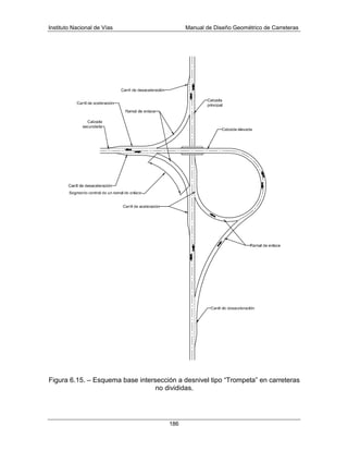 Instituto Nacional de Vías Manual de Diseño Geométrico de Carreteras
186
Figura 6.15. – Esquema base intersección a desnivel tipo “Trompeta” en carreteras
no divididas.
 