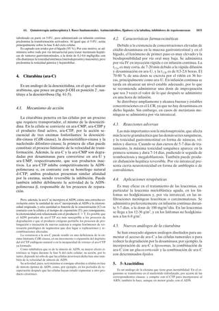 61.   Quimioterapia antineoplásica I. Bases fundamentales. Antimetabolitos, fijadores a la tubulina, inhibidores de topoisomerasas      1031

tabolizado en parte en 5-FU, pero administrado en infusión continua         4.2.    Características farmacocinéticas
predomina la transformación activadora. Al igual que el 5-FU, actúa
principalmente sobre la fase S del ciclo celular.                               Debido a la existencia de concentraciones elevadas de
    Es captado con avidez por el hígado (95 %). Por este motivo, se ad-     citidín-desaminasa en la mucosa gastrointestinal y en el
ministra sobre todo por vía intraarterial para tratar metástasis hepáti-
cas de tumores gastrointestinales, a la dosis de 0,1-0,6 mg/kg/día; con     hígado, el fenómeno de primer paso es muy elevado y la
ello disminuye la toxicidad sistémica (mielodepresión y mucositis), pero    biodisponibilidad por vía oral muy baja. Se administra
predomina la toxicidad gástrica y hepatobiliar.                             por vía IV en inyección rápida o en infusión continua. La
                                                                            t1/2a es muy corta, de 7-20 min debido a la rápida difusión
                                                                            y desaminación en ara-U, y la t1/2b es de 0,5-2,6 horas. El
4.   Citarabina (ara-C)                                                     70-80 % de una dosis se excreta por el riñón en 36 ho-
                                                                            ras, principalmente como ara-U. En infusión continua se
   Es un análogo de la desoxicitidina, en el que el azúcar                  tarda en alcanzar un nivel estable adecuado, por lo que
arabinosa, que posee un grupo b-OH en posición 2', sus-                     se recomienda administrar una dosis de impregnación
tituye a la desoxirribosa (fig. 61-5).                                      que sea 3 veces el valor de lo que después se administre
                                                                            en una hora de infusión.
                                                                                Se distribuye ampliamente y alcanza buenas y estables
                                                                            concentraciones en el LCR, ya que no hay desaminasa en
4.1. Mecanismo de acción
                                                                            dicho líquido. Sin embargo, en casos de metástasis me-
                                                                            níngeas se administra por vía intratecal.
   La citarabina penetra en las células por un proceso
que requiere transportador, el mismo de la desoxiciti-
dina. En la célula se convierte en ara-CMP, ara-CDP y
                                                                            4.3.    Reacciones adversas
el producto final activo, ara-CTP, por la acción se-                           Las más importantes son la mielosupresión, que afecta
cuencial de tres enzimas fosforilantes: la desoxiciti-                      más la serie granulocítica que las demás series sanguíneas,
dín-cinasa (CdR-cinasa), la desoxicitidílico-cinasa y la                    y la toxicidad gastrointestinal en forma de náuseas, vó-
nucleósido difosfato-cinasa; la primera de ellas puede                      mitos y diarrea. Cuando se dan cursos de 5-7 días de tra-
constituir el proceso limitante de la velocidad de trans-                   tamiento, la máxima toxicidad sanguínea aparece en la
formación. Además, la ara-C y la ara-CMP son degra-                         primera semana y dura 7-14 días, pudiendo ir seguida de
dadas por desaminasas para convertirse en ara-U y                           trombocitosis y megaloblastosis. También puede produ-
ara-UMP, respectivamente, que son productos inac-                           cir disfunción hepática reversible. Por vía intratecal pre-
tivos. La ara-CTP inhibe competitivamente la ADN-                           senta cierta neurotoxicidad en forma de ambliopía o de
polimerasa a, en contraste con su homólogo natural                          convulsiones.
d-CTP; ambos productos presentan similar afinidad
por la enzima, siendo reversible la inhibición. Puede                       4.4.    Aplicaciones terapéuticas
también inhibir débilmente la actividad de la ADN-
polimerasa b, responsable de los procesos de repara-                            Es muy eficaz en el tratamiento de las leucemias, en
ción.                                                                       particular la leucemia mieloblástica aguda, en los lin-
                                                                            fomas no hodgkinianos y, por vía intratecal, en las in-
    Pero, además, la ara-C se incorpora al ADN; existe una estrecha co-     filtraciones meníngeas leucóticas o carcinomatosas. Se
rrelación entre la cantidad de ara-C incorporada al ADN y la citotoxi-      administra preferentemente en infusión continua duran-
cidad originada, y esta cantidad es función de la concentración (C) en      te 5-7 días, a la dosis de 100 mg/m2/día. En las leucemias
contacto con la célula y el tiempo de exposición (T); por consiguiente,
la citotoxicidad está relacionada con el producto C T. Es posible que
                                                                            se llega a los 12-36 g/m2, y en los linfomas no hodgkinia-
el ADN portador de ara-CTP sea más susceptible a los procesos de            nos a los 6-8 g/m2.
degradación o que el producto exógeno perturbe los procesos de pro-
longación o iniciación de nuevas cadenas u origine fenómenos de rei-
teración patológica de segmentos que den lugar a replicaciones y re-
                                                                            4.5.    Nuevos análogos de la citarabina
combinaciones alteradas.                                                       Se han ensayado algunos análogos diseñados para au-
    La resistencia a la ara-C puede residir en una deficiencia de la en-
zima limitante CdR-cinasa, en un incremento o expansión del depósito
                                                                            mentar el acceso de ara-C a las células tumorales o para
del d-CTP endógeno natural o en la incapacidad de retener el ara-CTP        reducir la degradación por la desaminasa; por ejemplo, la
ya formado.                                                                 incorporación de ara-C a liposomas, la combinación de
    Como inhibidora que es de la síntesis de ADN, su mayor efecto ci-       ara-C con un glucocorticoide y la combinación de ara-C
totóxico se logra durante la fase S del ciclo celular; su acción, por lo
                                                                            con determinados lípidos.
tanto, depende no sólo de que las células atraviesen dicha fase sino tam-
bién de la velocidad de síntesis de ADN.
    Su actividad, pues, será máxima si consigue abordar a células en fase   5.     5-Azacitidina
de síntesis óptima de ADN, como, por ejemplo, en los períodos de re-
cuperación después que las células hayan estado expuestas a otro pro-          Es un análogo de la citosina que tiene gran inestabilidad. En el or-
ducto citotóxico.                                                           ganismo se transforma en el nucleótido trifosfatado, por acción de las
                                                                            correspondientes cinasas, y compite con el CTP para incorporarse al
                                                                            ARN; también lo hace, aunque en menor grado, con el ADN.
 