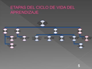 5
LAS ETAPAS DEL
CICLO DE VIDA DEL
APRENDIZAJE
Diseño
El profesor define a priori
los conceptos a trabajar
en el curso.
Preparando los materiales y
actividades que se deben
trabajar en el curso.
Publicación
El curso y los estudiantes
se dan de alta en una
plataforma
Uso
Esta fase constituye el curso
en si, y en ella los
estudiantes tienen acceso a
los materiales del curso.
Área de almacenamiento
para acceder y compartir
contenidos
Foros de
discusión
Calendario con plazos
de actividades del
curso.
Servicios
colaborativos
Auditoría
Con esta fase se cierra el
ciclo, y sirve para recoger
datos de la experiencia
del curso.
 