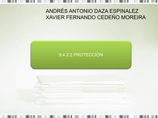 ANDRÉS ANTONIO DAZA ESPINALEZ
XAVIER FERNANDO CEDEÑO MOREIRA




   9.4.2.2 PROTECCIÓN
 