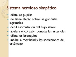 Sistema nervioso periféricoSomáticoAutónomo Neuronas sensitivas Neuronas motorasSimpáticoParasimpático