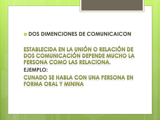  DOS DIMENCIONES DE COMUNICAICON 
EJEMPLO: 
