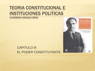 TEORIA CONSTITUCIONAL E
INSTITUCIONES POLITICAS
VLADIMIRO NARANJO MESA




     CAPITULO III
     EL PODER CONSTITUYENTE
 