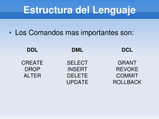 LENGUAJE ESTANDAR SQL | PPTX