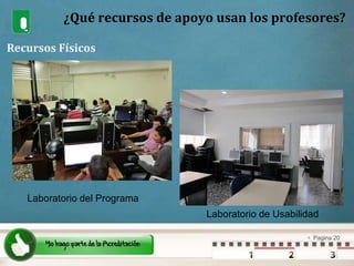 ¿Qué recursos de apoyo usan los profesores? Recursos FísicosLaboratorio del ProgramaLaboratorio de Usabilidad