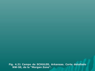 Fig. 4.21 Campo de SCHULER, Arkansas. Corte detallado 
NW-SE, de la “Morgan Zone”. 
 
